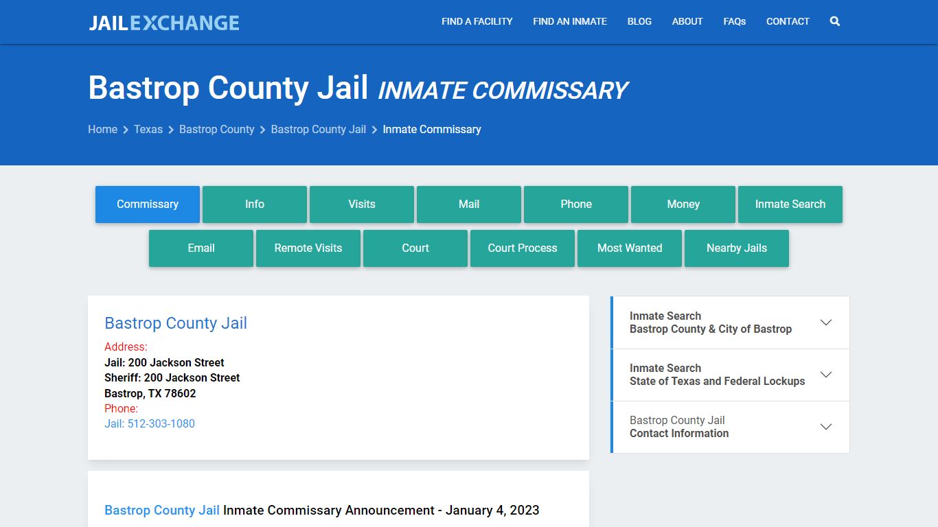 Inmate Commissary, Care Packs - Bastrop County Jail, TX