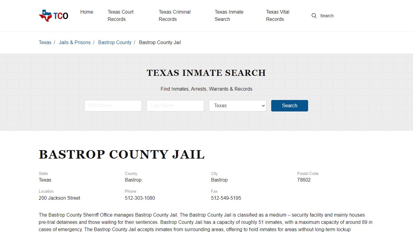 Bastrop County Jail in Bastrop, TX - Contact Information and Public Records