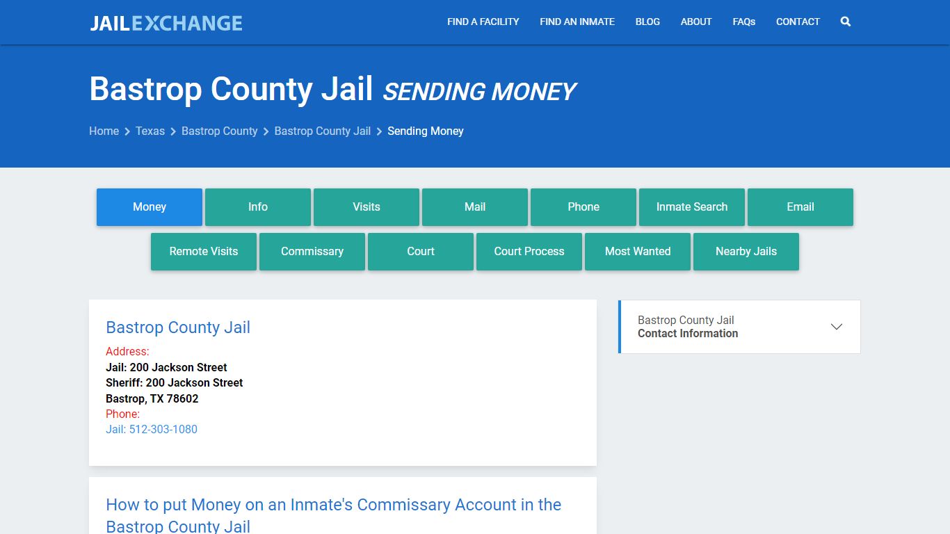 Send Money to Inmate - Bastrop County Jail, TX - Jail Exchange