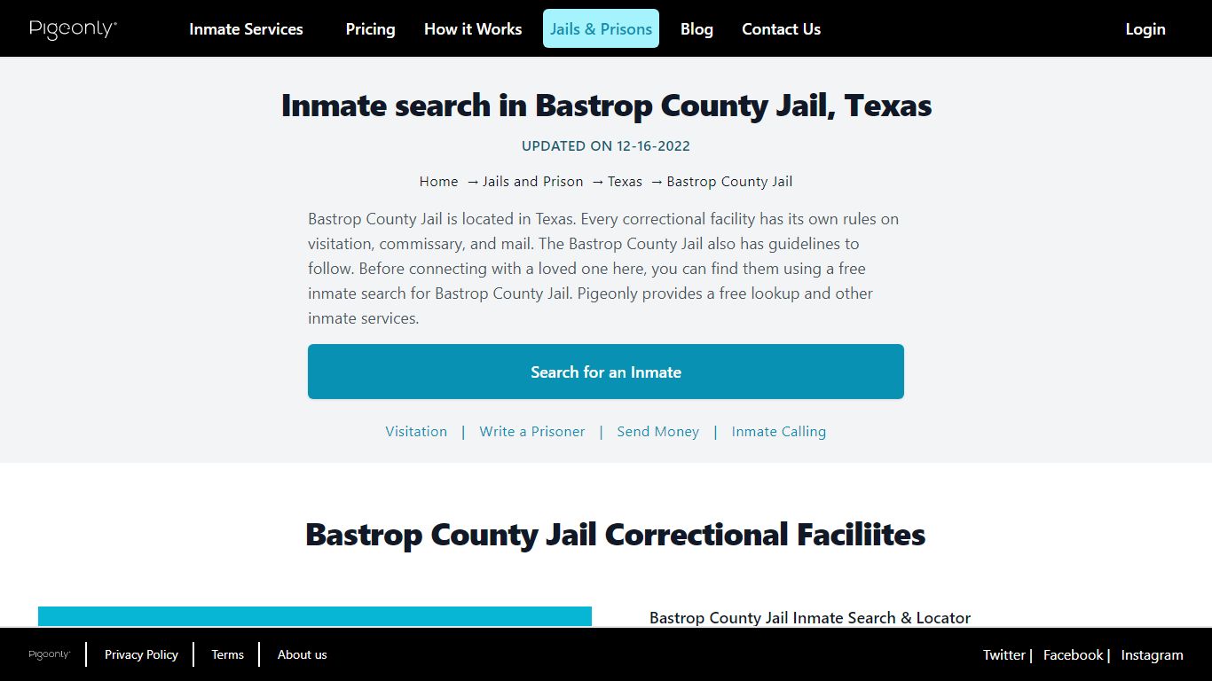 Inmate Search Bastrop County Jail, Texas | Pigeonly